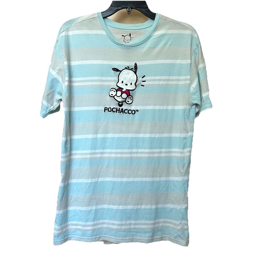 Pochacco Sanrio T Shirt Men’s Small Blue White Striped Short Sleeve Kidcore Y2K